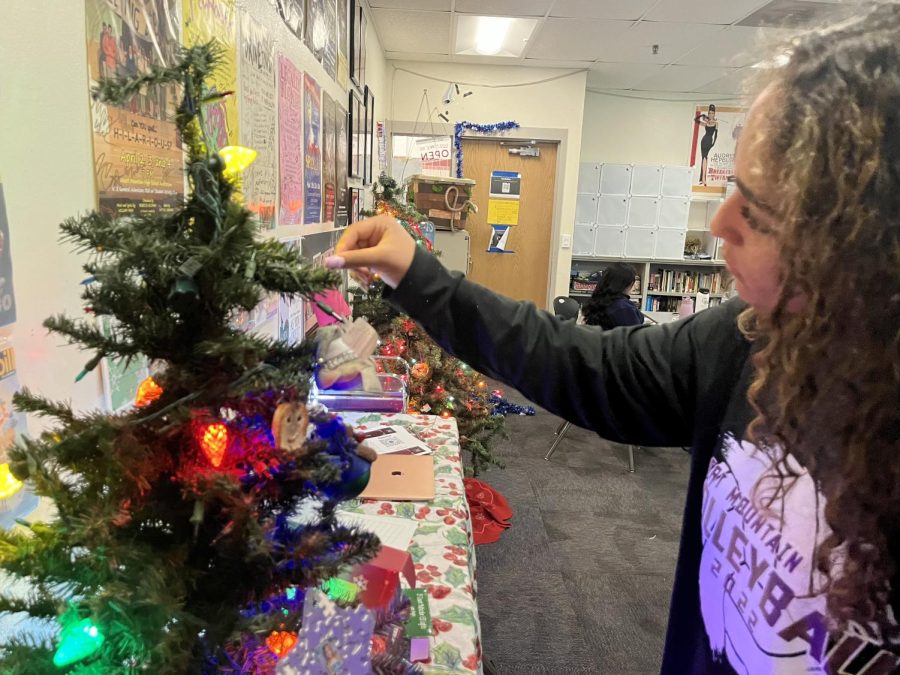 DECK THE HALLS: Sophomore Kara Hairston places an ornament on one of the Holiday Shrubberies in Mr. Shehs room. Two Holiday Shrubberies sat in Mr. Shehs room this finals season. These festivities show the love he has for his IB, journalism, and creative writing classes. I think it is very sweet, says Hairston. It is nice to know that he cares enough to make the classroom feel like a home, especially when finals roll around and everyone seems to be on edge. Whether or not you celebrate a holiday this time of year; it is always nice to know that your teachers care. 