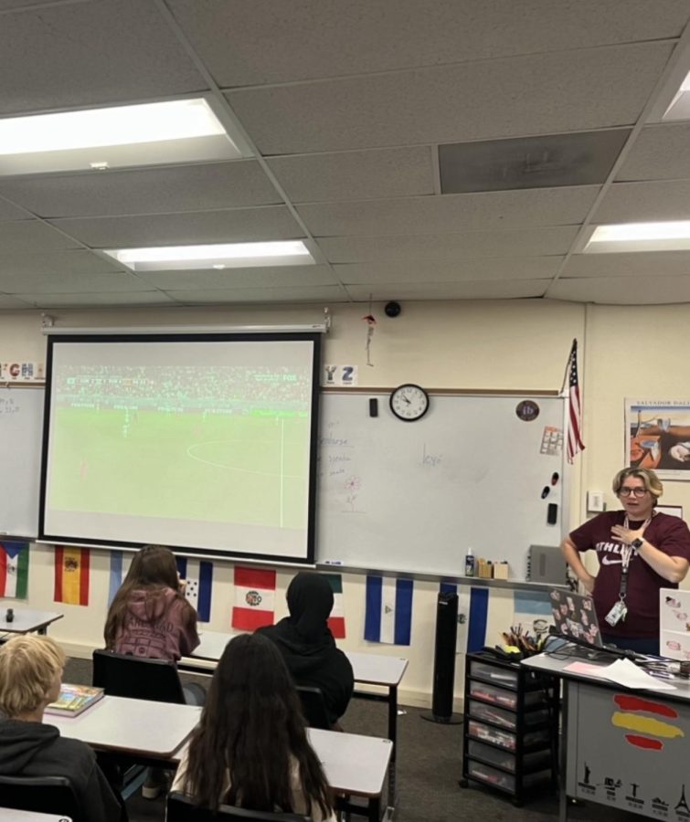 The World Cup has made it to the classrooms.- Señora Margalef shows her students the World Cup before class begins. “For that particular game, as a class, we were watching it because Señora Salazar is in love with Cristiano Ronaldo,” said Señora Margalef. Sadly, Portugal lost to Morocco 0-1 for that game.